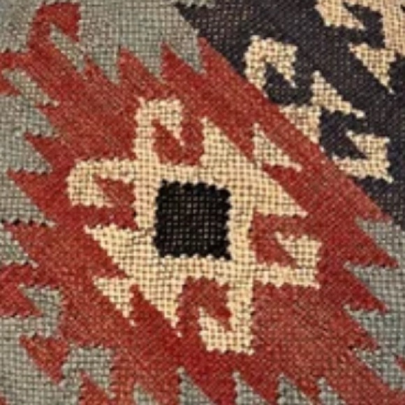 FOOTSTOOL ~ Geometric Patterned Footstool w/Nailhead Rivet Accents Wooden Feet - Picture 5 of 7